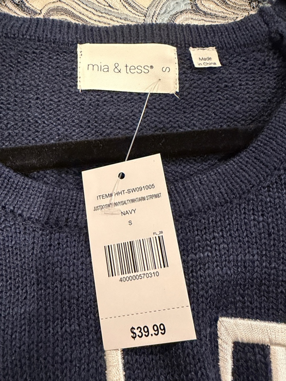 Mia & Tess Women’s Small Navy Crewneck “Salty” Sweater NWT - Picture 3 of 7
